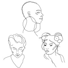 Sketch of a girl's head. Isolated on a white background.