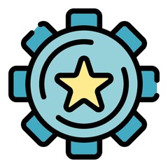 Star in gear icon. Outline star in gear vector icon color flat isolated