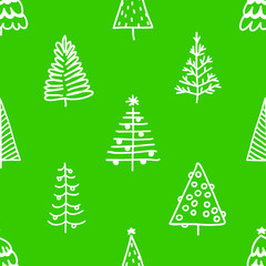 Seamless pattern with hand drawn Christmas tree. Abstract  doodle drawing winter wood. Vector art Holidays illustration