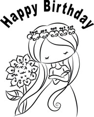 vector cartoon black and white girl happy birthday card