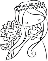 vector cartoon black and white girl
