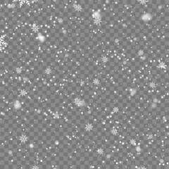 Seamless pattern with falling snowflakes on transaparent background. Vector