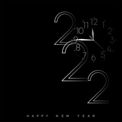 Happy New Year 2022 poster with vintage silver watch. Vector