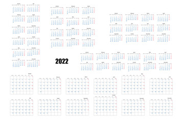 2022 Calendar template.Yearly planner stationery universal, classic design horizontal. English UK