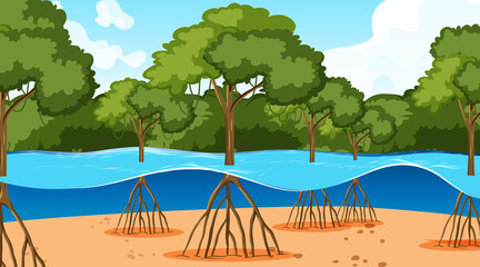 Nature scene with mangrove trees in the water