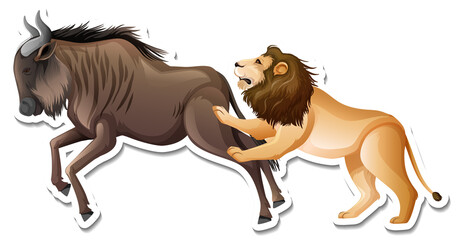 Obraz na płótnie Canvas A sticker template of lion and wildebeest