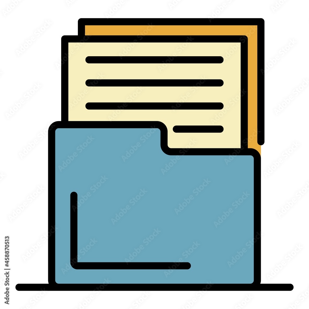 Poster documents in a folder icon. outline documents in a folder vector icon color flat isolated