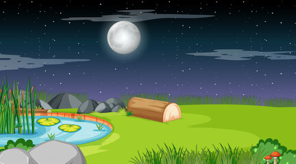 Nature forest landscape at night scene