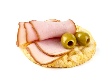 Natural smoked pork loin sandwich, isolated on white background.