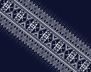 Geometric ethnic texture embroidery design with Dark Blue background design used in skirt,wallpaper,clothing,wrapping,Batik,fabric,sheet, multi shapes of triangle Vector, illustration.eps
