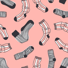 Hand drawn seamless pattern with Wear. Fashion vector background. Actual illustration Socks. Original doodle style drawing Clothes. Creative ink art work