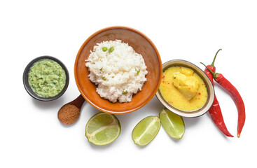 Traditional Indian food on white background