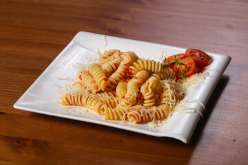 Italian springs pasta with tomato sauce