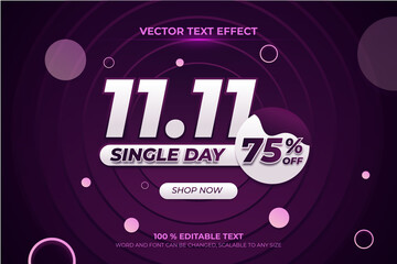 11.11 single day editable 3d text effect with purple backround style