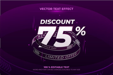 Single day discount editable 3d text effect with purple backround style