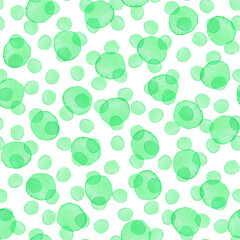 Hand Painted Brush Polka Dot Seamless Watercolor Pattern. Abstract watercolour Round Circles in Green Color. Artistic Design for Fabric and Background