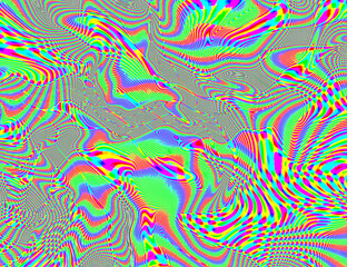 Trippy Psychedelic Rainbow Background Glitch LSD Colorful Wallpaper. 60s Abstract Hypnotic Illusion. Hippie Retro Texture. hallucinations