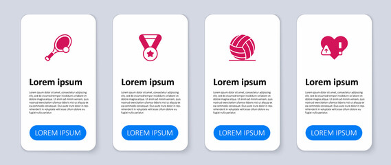 Set Heart rate, Volleyball ball, Medal and Tennis racket with. Business infographic template. Vector