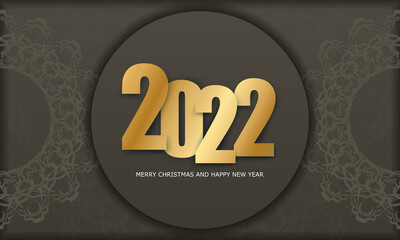Postcard template 2022 Merry Christmas and Happy New Year Brown color with vintage light ornament