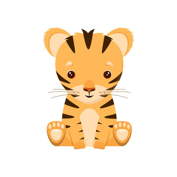 Cute tiger on a white background. An animal in a cartoon style.