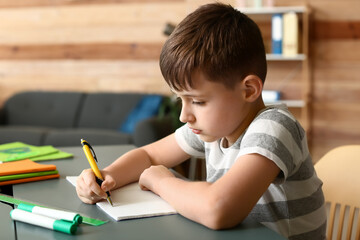 Little boy doing homework in room