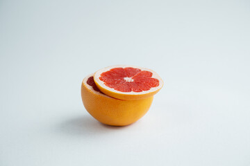 grapefruit, pomelo, lobule, segment, section, slice, fruit, citrus, fresh, natural, close up, one, white background, orange, half, bright, colorful, orange color, object, cut, sliced, juicy, food, v- 458873785