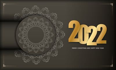 Postcard template 2022 Merry Christmas Brown color with vintage light ornament