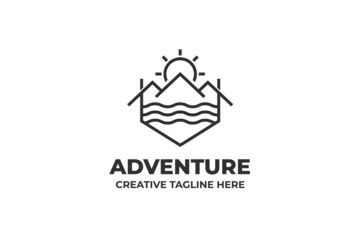 Adventure Nature Outdoor Mountain Sun Logo