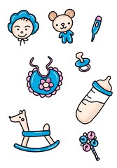 baby child icon blue-pink cartoon set
