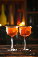 Glasses of tasty aperol spritz cocktail on table