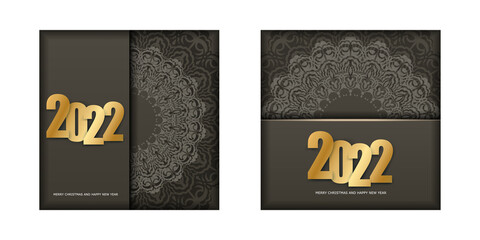 2022 Merry Christmas and Happy New Year Brown Color Flyer Template with Winter Light Ornament