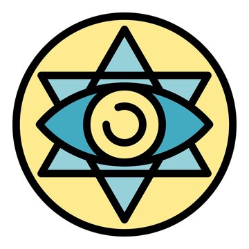 Eye alchemy emblem icon. Outline eye alchemy emblem vector icon color flat isolated