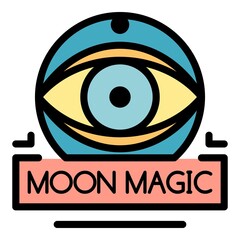 Moon magic icon. Outline moon magic vector icon color flat isolated