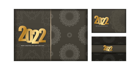Naklejka na ściany i meble 2022 Happy New Year Flyer Template Brown Color with Vintage Light Ornament