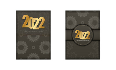 2022 Happy New Year Flyer Template Brown Color with Winter Light Pattern