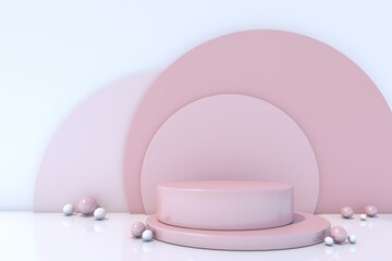Cosmetic bottle podium on pink   background. 3d rendering.