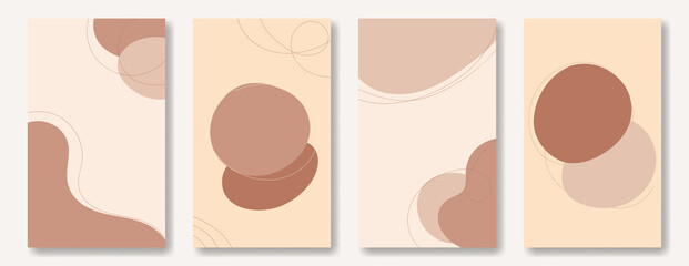 Obraz na płótnie Canvas Set of abstract vertical flat templates in earthy palette . Backgrounds with copy space for social media posting, spots and lines in skin tone.