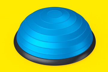 Blue half fitball or fitness ball for yoga exercise isolated yellow background