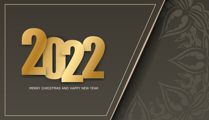 Template Greeting Brochure 2022 Happy New Year Brown Color With Winter Light Pattern