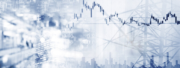 business stock market and abstract line black and white metal industrial technology banner background