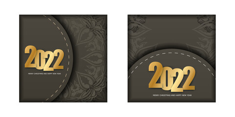 2022 Happy New Year Greeting Flyer Template Brown Color Luxury Light Ornament
