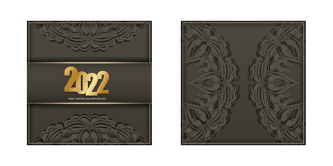 Greeting Flyer Template 2022 Happy New Year Brown Color with Vintage Light Ornament