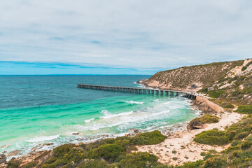 Stenhouse Bay Jetty viewed from the lookout at Inneston Park, Yorke Peninsula, South Australia