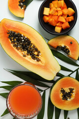 Fresh ripe papaya on white background, top view