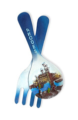 Souvenir from the island of Rhodes (Greece) with the image of the sea panorama. Design element with...