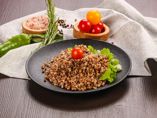 Vegetarian superfood – boiled buckwheat in the plate