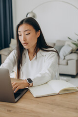 Woman working on computer at the desk from home