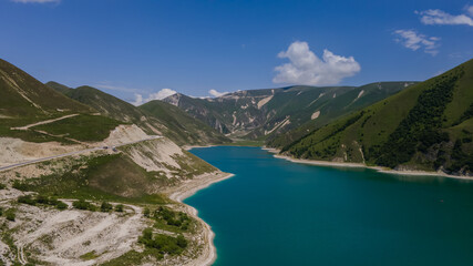 Obraz na płótnie Canvas Kazenoy Am Lake in Chechen Republic, Russia. Aerial View