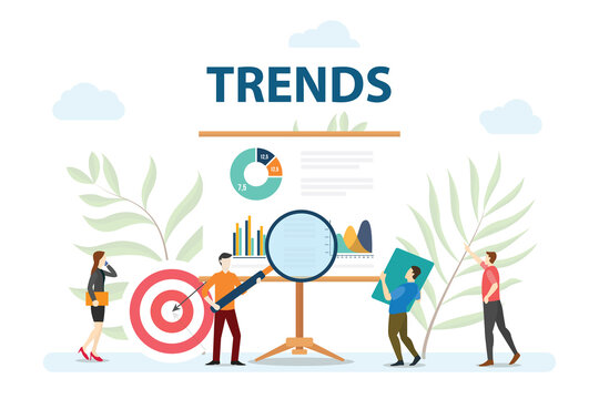trends market forecasting people analyze data from graph and chart with modern flat style