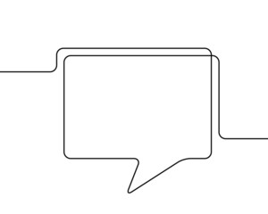 One line drawing of speech bubble, Black and white vector minimalistic linear shape made of continuous line rectangular with round corners